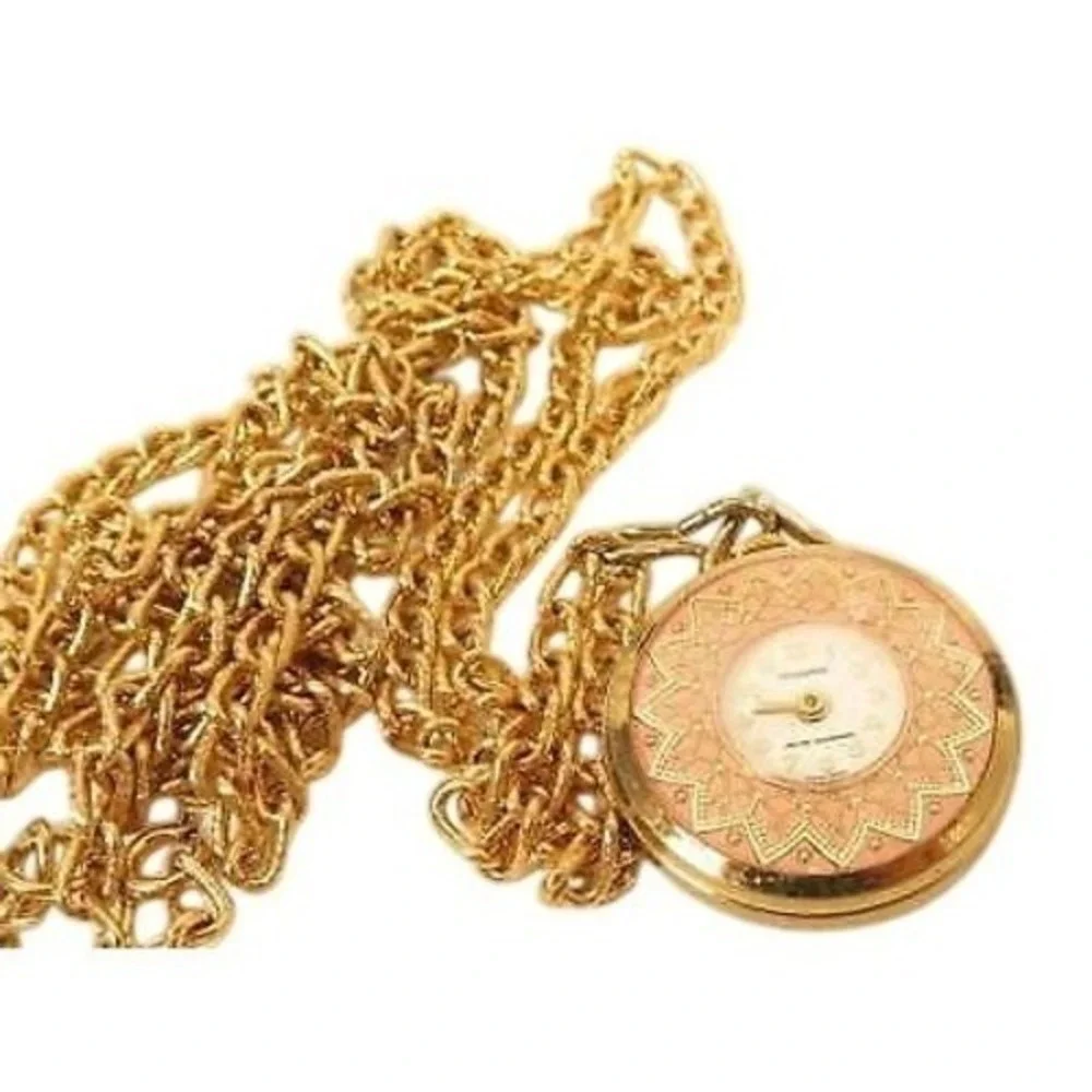 Triomphe‎ Lifetime Mainspring Vintage Gold Plated Necklace Pendant Watch*F258